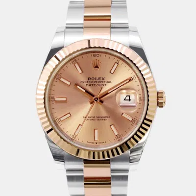 Pre-owned Rolex Sundust 18k Rose Gold Stainless Steel Datejust Automatic Men's Wristwatch 41 Mm In Pink