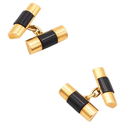 Pre-owned Rolex Swiss President Curved Links Cufflinks In 18kt Gold With 4 Black Onyxes
