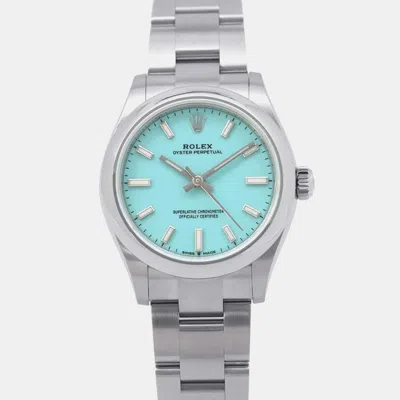 Pre-owned Rolex Turquoise Blue Stainless Steel Oyster Perpetual 277200 Automatic Women's Wristwatch 31 Mm