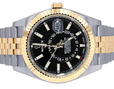 Pre-owned Rolex Two-tone Sky Dweller 42mm Jubilee Watch Black Dial 326933