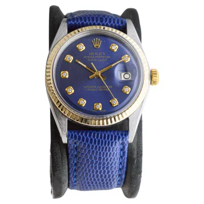 Pre-owned Rolex Two-tone Datejust With Custom Made Blue Dial And Diamond Markers 1960's