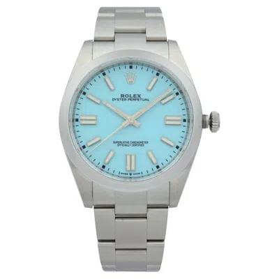 Pre-owned Rolex Unworn  Oyster Perpetual Steel Custom Blue Turquoise Dial Watch 134300