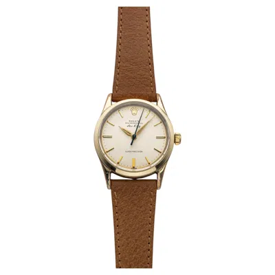 Pre-owned Rolex Vintage 1960  Air-king 5500 Gold Plated Matte White Dial Auto 34mm