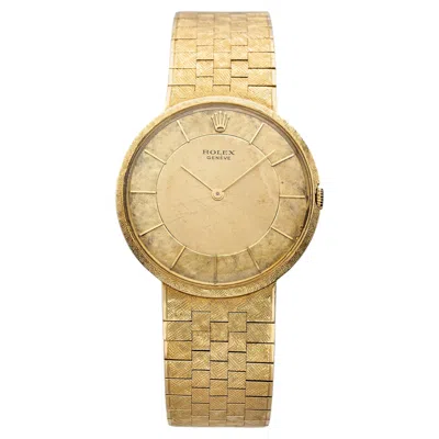 Pre-owned Rolex Vintage 1960s Omega Geneve "ufo" 18k Yg 9780 Manual Champagne Florentine 32mm In Multi