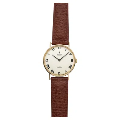 Pre-owned Rolex Vintage 1960s  Cellini 3833 14k Yellow Gold White Roman Dial Manual 32mm