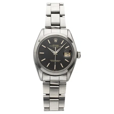 Pre-owned Rolex Vintage 1960s  Oyster Perpetual Date Steel 1500 Auto Gilt Black 34mm