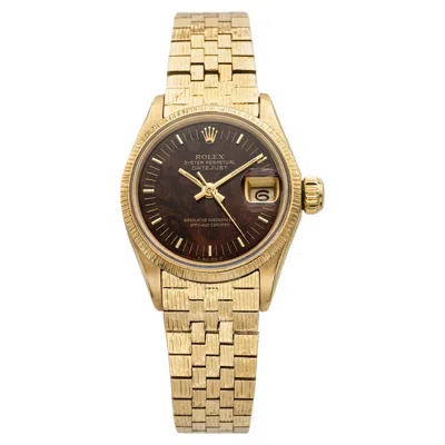 Pre-owned Rolex Vintage 1969  Lady Datejust 6521 18k Yg Walnut Burl Wood Dial Auto 26mm In Multiple