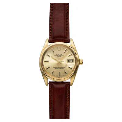 Pre-owned Rolex Vintage 1974  Oyster Perpetual Date 18k Yg 1503 Auto Champagne 34mm In Multi