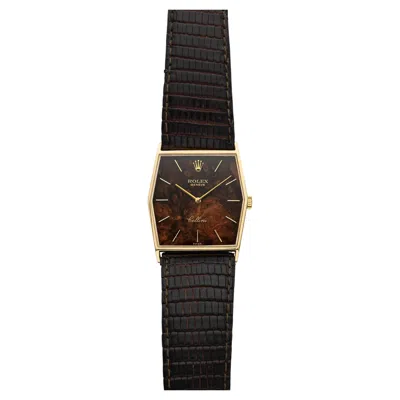 Pre-owned Rolex Vintage 1976  Cellini 4132-32 18k Yellow Gold Burlwood Dial Manual 29mm