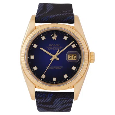 Pre-owned Rolex Vintage 1979  Datejust Model 16018 18 Karat Blue Vignette Dial On Strap