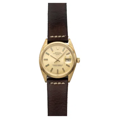 Pre-owned Rolex Vintage 1979  Oyster Perpetual Date 1503 14k Yg Champagne Dial Auto 34mm In Multi