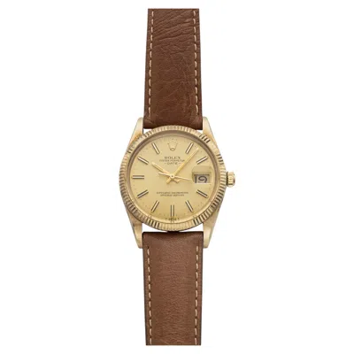 Pre-owned Rolex Vintage 1981  Oyster Perpetual Date 15037 14k Yg Champagne Dial Auto 34mm In Multi