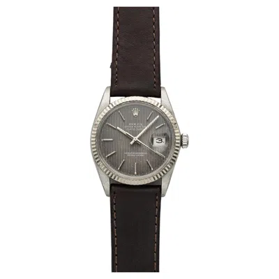 Pre-owned Rolex Vintage 1982  Datejust 16014 Steel Grey Tapestry Dial White Gold Auto 36mm