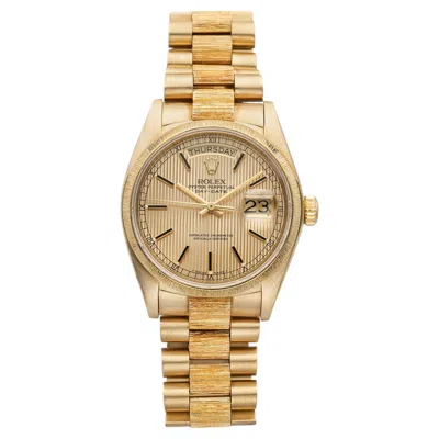 Pre-owned Rolex Vintage 1983  Day-date 18078 18k Yg Champagne Tapestry Dial Auto 36mm In Multi