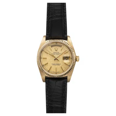 Pre-owned Rolex Vintage 1984  Day-date 18038 18k Yg Champagne Linen Dial Auto 36mm In Multi