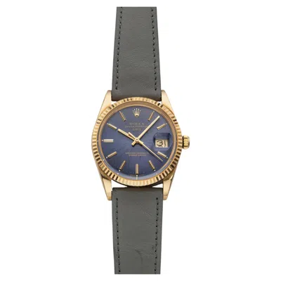 Pre-owned Rolex Vintage 1985  Oyster Perpetual Date 15038 18k Yg Blue Dial 34 Mm