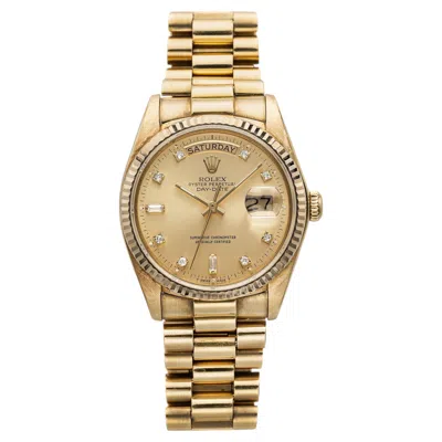 Pre-owned Rolex Vintage 1986  Day-date 18038 18k Yg Champagne Diamond Dial Auto 36mm In Multi