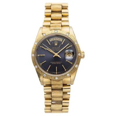 Pre-owned Rolex Vintage 1986  Day-date 18108 18k Yg Blue Dial Diamond Bezel Auto 36mm
