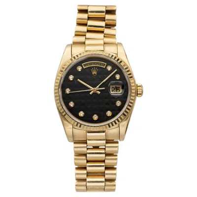 Pre-owned Rolex Vintage 1987  Day Date 18038 18k Yg Onyx Pyramid Diamond Dial Auto 36mm In Black