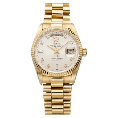 Pre-owned Rolex Vintage 1988  Day-date 18038 18k Yg Silver Diamond Dial Auto 36mm In Multi