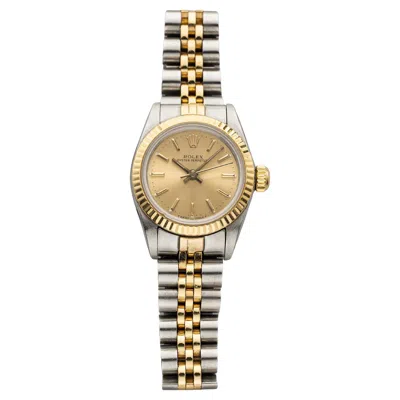 Pre-owned Rolex Vintage 1988  Oyster Perpetual 67193 Two-tone Automatic Champagne Dial 26mm In Multi