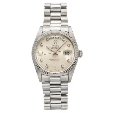 Pre-owned Rolex Vintage 1989  Day-date 18039 18k White Gold Silver Diamond Dial Auto 36mm