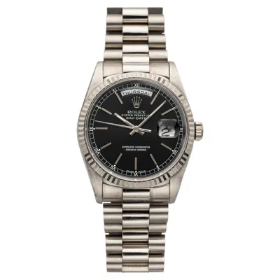 Pre-owned Rolex Vintage 1989  Day-date 18239 18k White Gold Black Dial Automatic 36mm