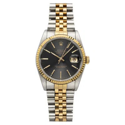 Pre-owned Rolex Vintage 1990  Datejust 16233 Two-tone Black Tapestry Dial Automatic 36mm