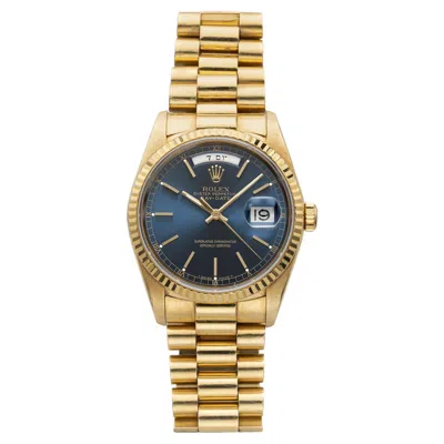 Pre-owned Rolex Vintage 1990  Day-date 18238 18k Yellow Gold Blue Dial Automatic 36mm