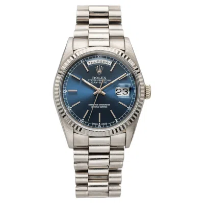 Pre-owned Rolex Vintage 1990  Day-date 18239 18k White Gold Blue Sunburst Dial Auto 36mm