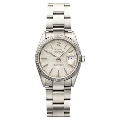 Pre-owned Rolex Vintage 1991  Datejust 16220 Steel Silver Linen Dial Automatic 36mm In Multi