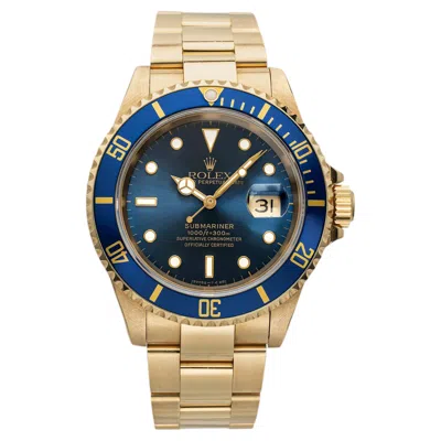 Pre-owned Rolex Vintage 1991  Submariner 16618 18k Yellow Gold Blue Dial Auto 40mm