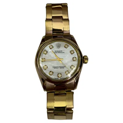 Pre-owned Rolex Vintage 28mm 18k Yellow-rose Gold Diamonds W Oyster Perpetual Band 1970's In Multi