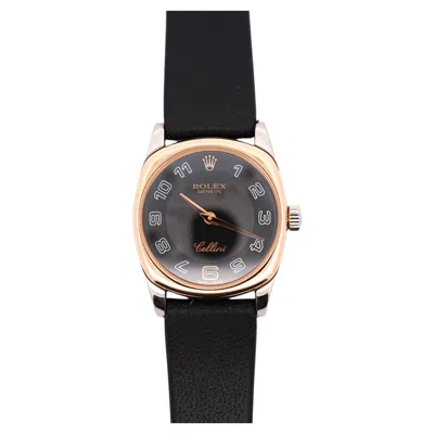 Pre-owned Rolex Vintage  Cellini Danaos 18k Rose Gold Black Dial Ladies Quartz Watch In Red
