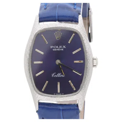 Pre-owned Rolex Vintage  Cellini Geneve 23mm 18k White Gold Blue Dial Ladies Manual Watch