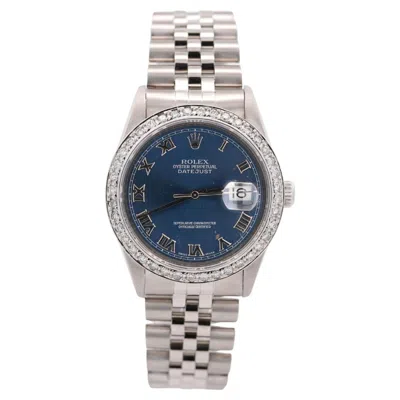 Pre-owned Rolex Vintage  Datejust 36mm Blue Dial Diamond Bezel Watch