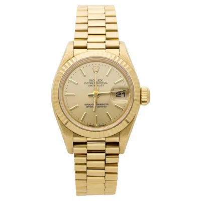 Pre-owned Rolex Vintage  Datejust President 26mm 18k Gold Champagne Dial Fluted Watch In Multi