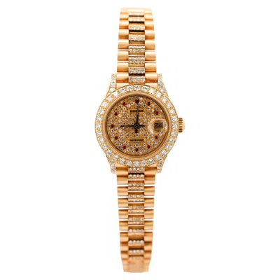 Pre-owned Rolex Vintage  Datejust Presidential Diamond Ruby 18k Gold Watch In Multi