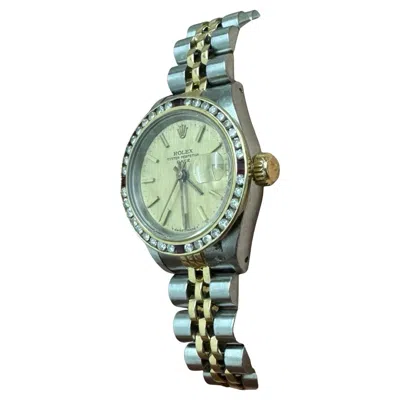 Pre-owned Rolex Vintage  Datejust Ruby Diamond Bezel Ladies Watch 69173 In Multi
