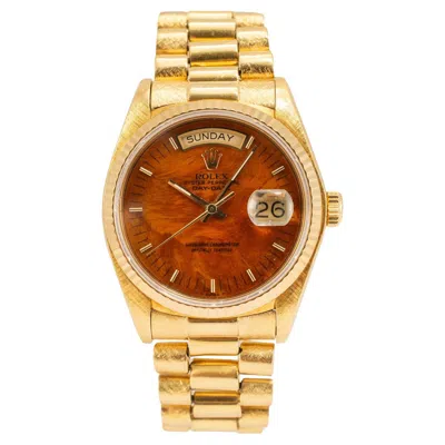 Pre-owned Rolex Vintage  Day Date 36mm 18038 Walnut Birch Wood Dial Bark 18k Gold Watch In Multiple