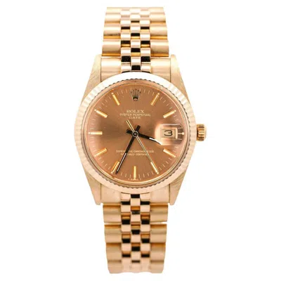 Pre-owned Rolex Vintage  Op Date 34mm 14k Gold Champagne Dial Watch In Multi
