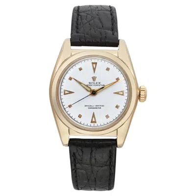 Pre-owned Rolex Vintage  Oyster Perpetual 31mm 5050 Bubble Back 14k Gold White Dial Watch