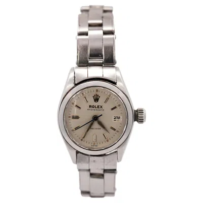 Pre-owned Rolex Vintage  Oysterdate Precision 6406 Steel Cream Dial 1960s 24mm Ladies Watch In White