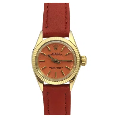 Pre-owned Rolex Vintage  Yellow Gold Automatic Coral Dial Ladies Wrist Watch