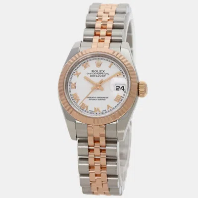 Pre-owned Rolex White 18k Rose Gold Stainless Steel Datejust Automatic Women's Wristwatch 26 Mm