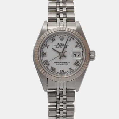 Pre-owned Rolex White 18k White Gold Stainless Steel Datejust Automatic Women's Wristwatch 26 Mm