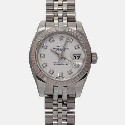 Pre-owned Rolex White 18k White Gold Stainless Steel Diamond Datejust Automatic Women's Wristwatch 26 Mm