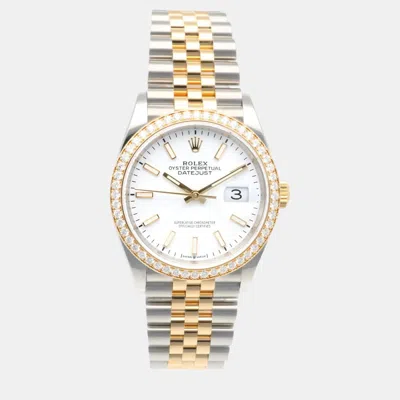 Pre-owned Rolex White 18k Yellow Gold Stainless Steel Datejust 126283rbr Automatic Men's Wristwatch 36 Mm
