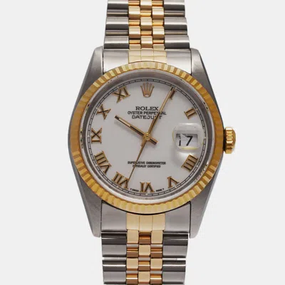 Pre-owned Rolex White 18k Yellow Gold Stainless Steel Datejust 16233 Automatic Men's Wristwatch 36 Mm