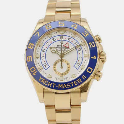 Pre-owned Rolex White 18k Yellow Gold Yacht-master Ii Automatic Men's Wristwatch 44 Mm